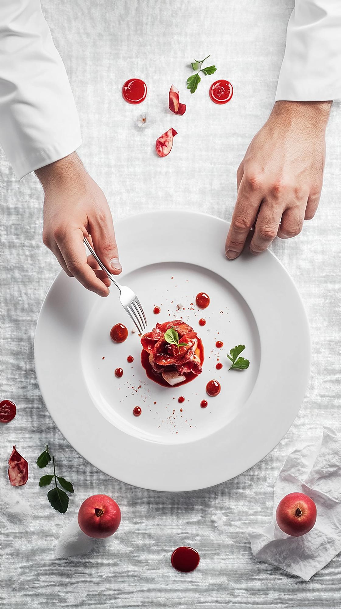 Uczestnik dekoruje talerz fine dining